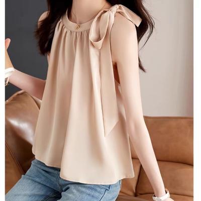 Elegante Chiffonbluse, Sommer, reine Farbe, Neckholder-Top, Damenmode, vielseitige Oberbekleidung
