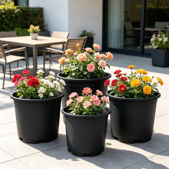 Schwarzer Plastikblumentopf Pflanztopf mit Drainagelöchern Gallonen Pflanzgefäß mit verstärktem Rand für Innen Außen Anzucht Baumschule Gewächshaus