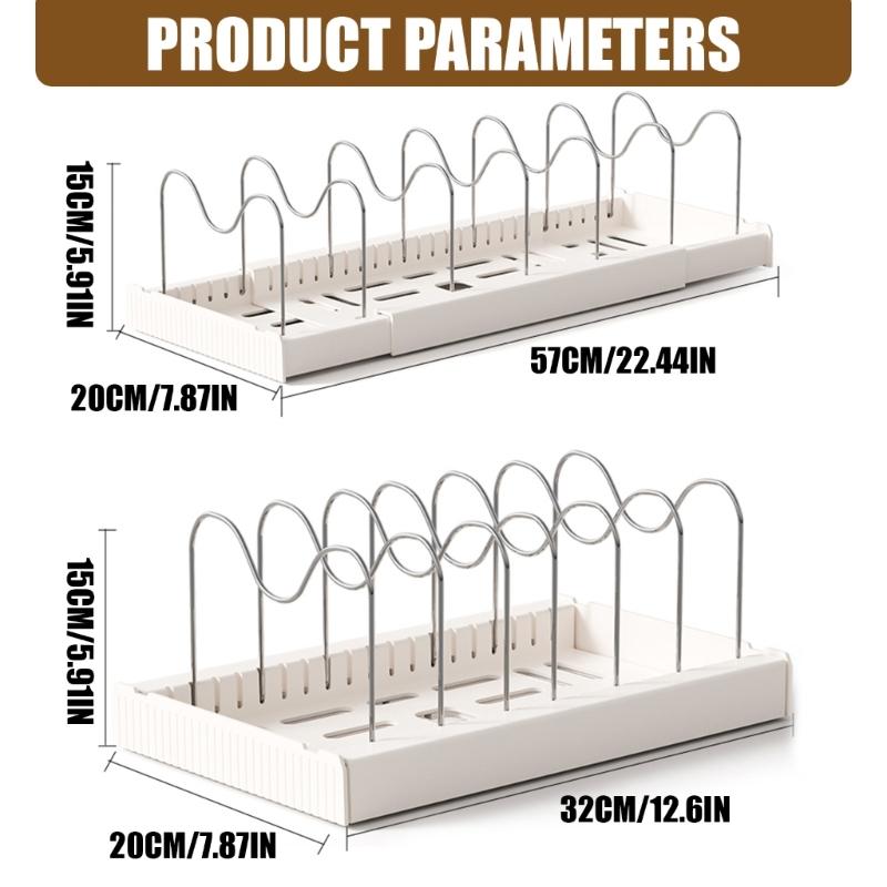 Expandable Pan Organizers Kitchen Cabinet Organizer with Multiple Divider Positions for Kitchen Cabinets, Countertops, and Under-Sink Storage