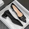 Soft leather high-heeled single shoes, new autumn medium heel, pointed head, light mouth shoes, French temperament thick heel