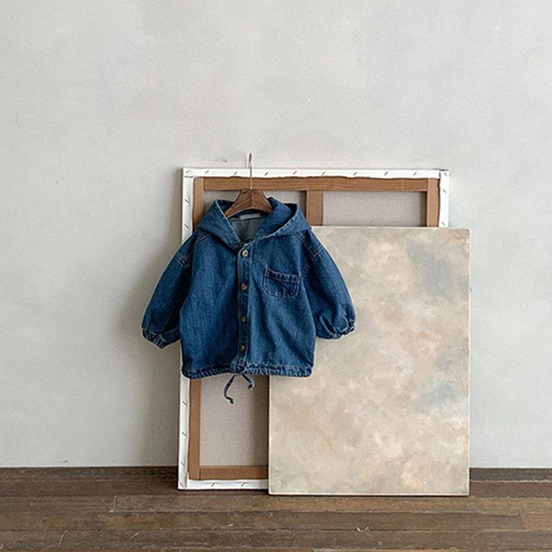 Giacca di Jeans Casual con Cappuccio per Bambini, Autunno e Primavera, Velluto a Coste Monocolore, Top Monopetto