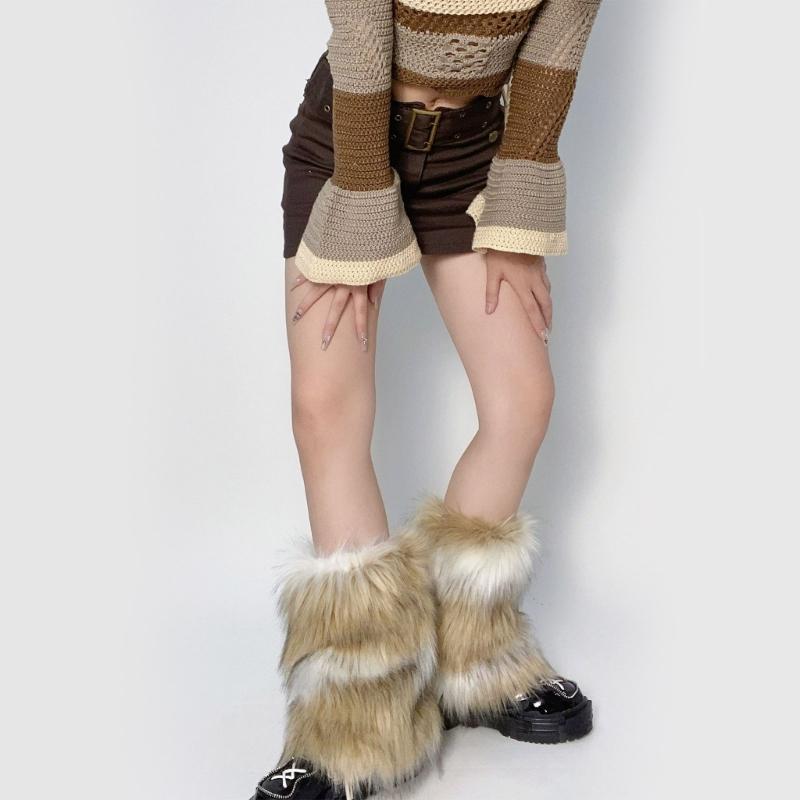 Flauschige Beinwärmer Damen Herbst Winter Vintage Kunstpelz Plüsch Stiefelstulpen Manschetten Wadenlänge Hipster Warme Socken Streetwear