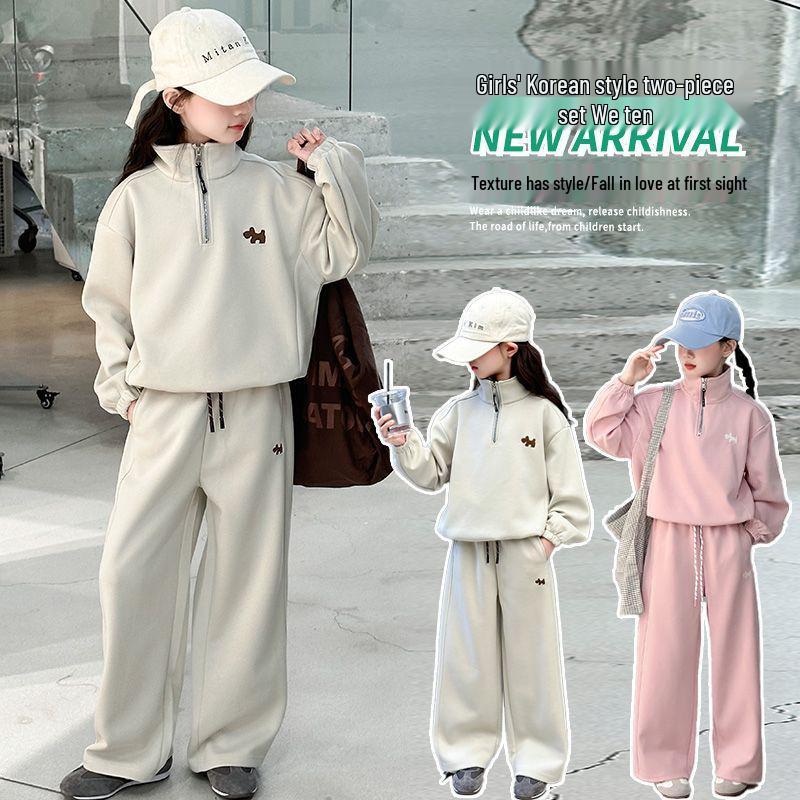 

New Spring Cotton Milk Silk Girls Sportswear Set - Versatile and Stylish for Spring and Autumn 140 cm рожевий