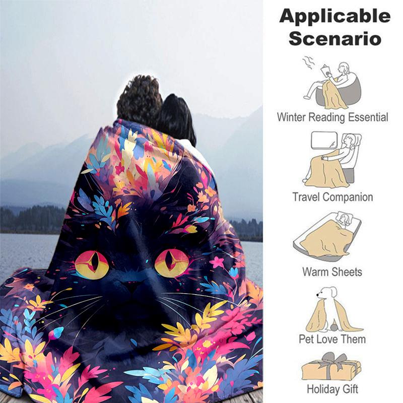 1pc Adorable Kitten Love Blanket Soft Throw for Home Decor, Gift Idea, Living Room, Travel, Camping, Car Blankets