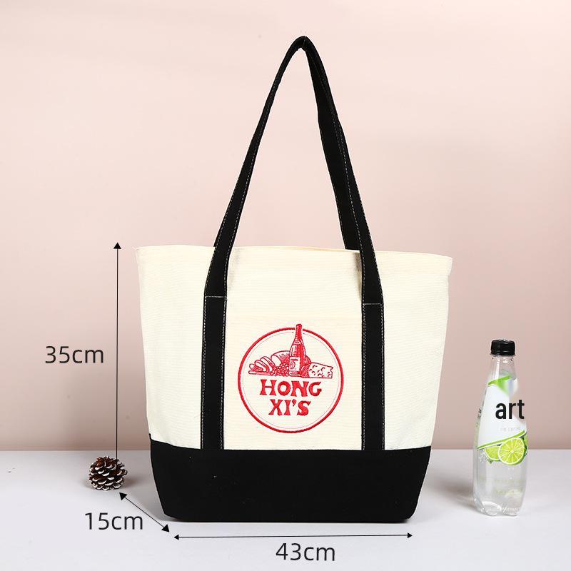 Multicolor Embroidered Canvas Bag: Foldable, Large Capacity Handheld & Shoulder Shopping Bag for Women
