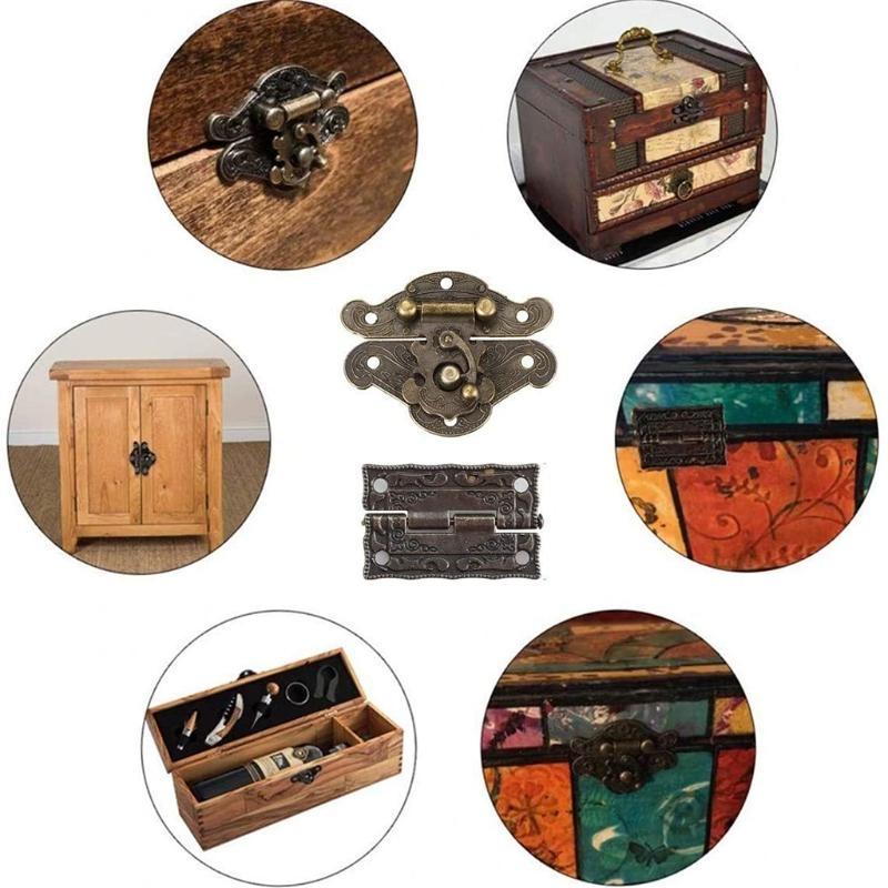 2PCS Antique Bronze Hasps for w/ for Latch Hinges Screws for Decorative Jew