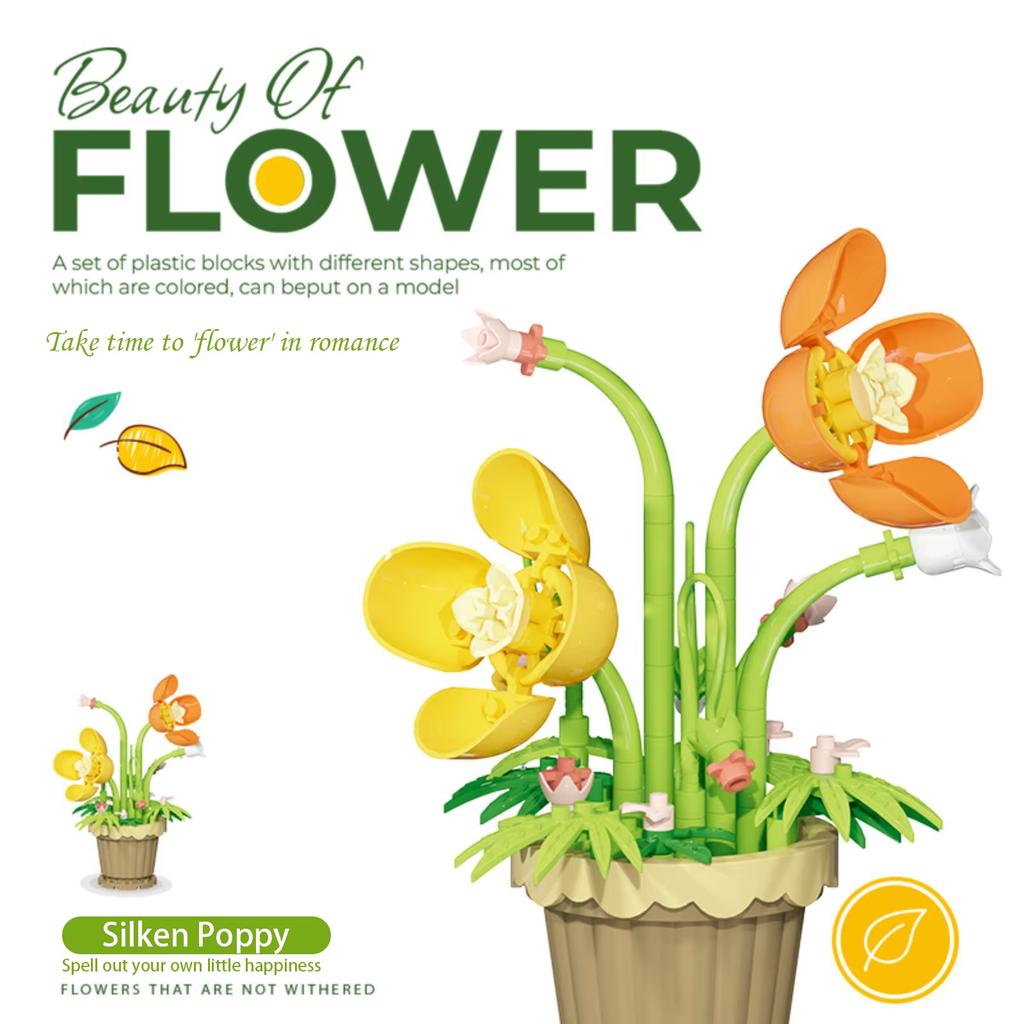 Small Particle Building Block Home Decor Series Flower Potted Plant Toys Set with Permanent Flowers Gift for Plant Arrangements