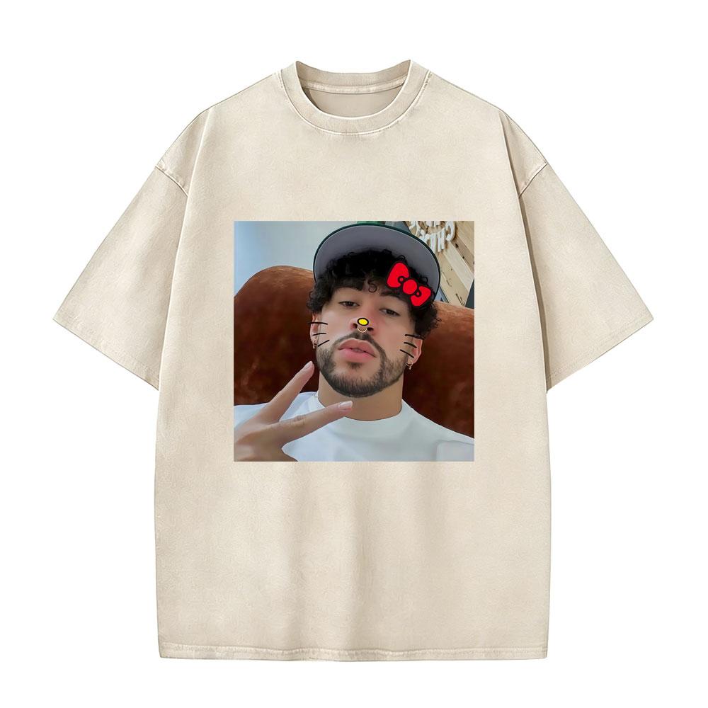 Washed Vintage Rapper Bad Bunny Tshirt Nadie Sabe Lo Que Va A Pasar Manana Skeleton Graphic T Shirts Men Fashion Hip Hop Tshirt