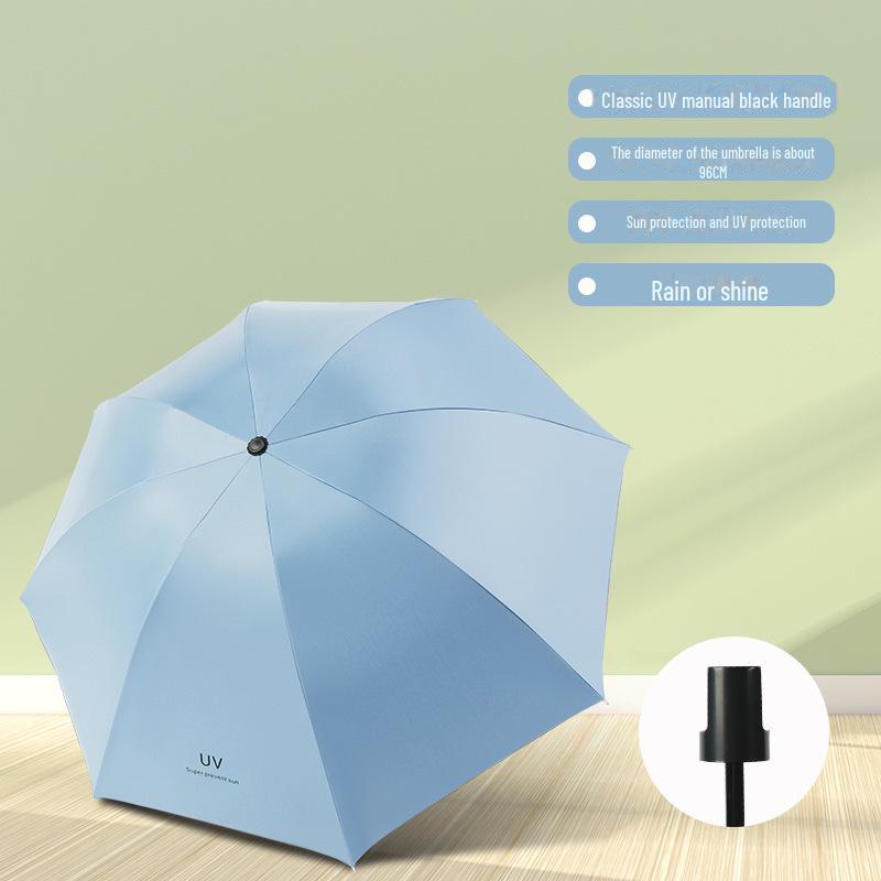 

Женский черный карманный зонт с 5 секциями для защиты от солнца и дождя manual umbrella 8K небесно-голубой