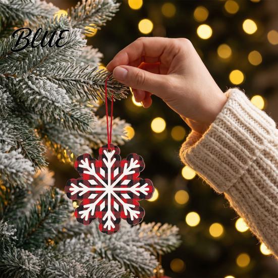 Lightweight Holiday Decorations 12Pcs Wooden Christmas Ornaments Buffalo Plaid Hanging Decor with Gnome Office Home Party Supplies Snowflake