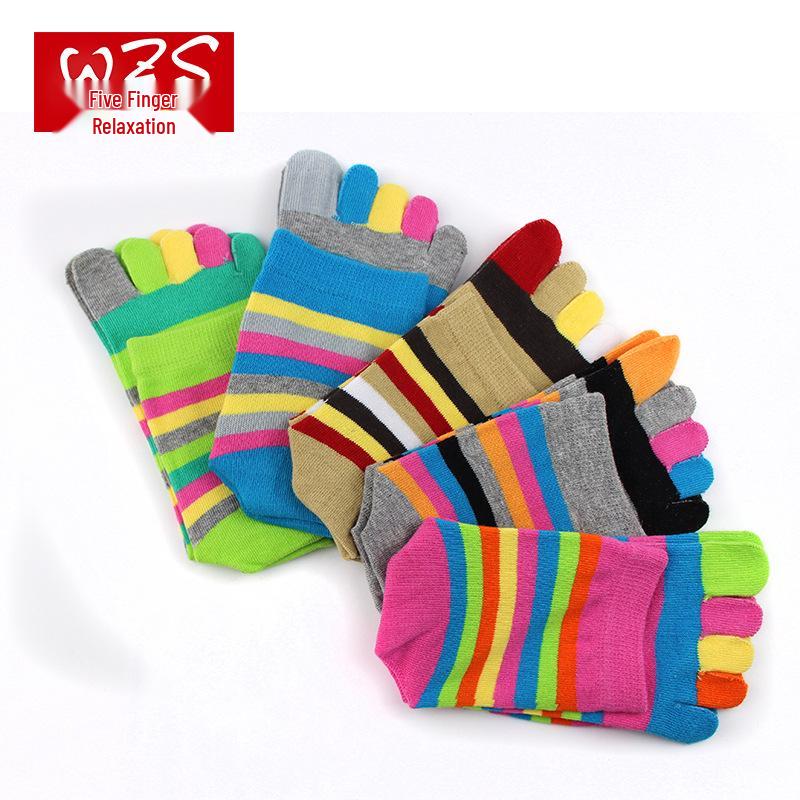 Women's Colorful Mid-Calf Five-Finger Cotton Socks - Sweat-Absorbent, Toe Style for All Seasons