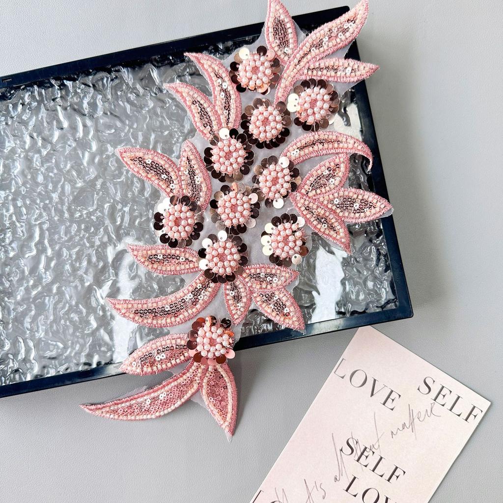Heavy Industry Mesh Handmade Beaded Sequins Three-Dimensional Flower Embroidery Applique Wedding Dress Hair Accessories Decorative Cloth Stickers