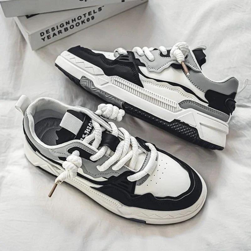 Módní trendové boty pro muže Chlebové boty Pletené Šněrovací Pánské tenisky Pánské Patchworkové tenisky Ulice Hip Hop Robustní Pánská sportovní obuv