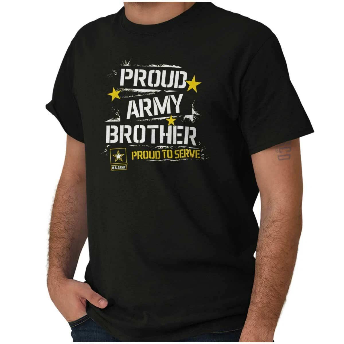 Proud US Army Brother USAF Military Service Mens Casual Crewneck T Shirts Tees S