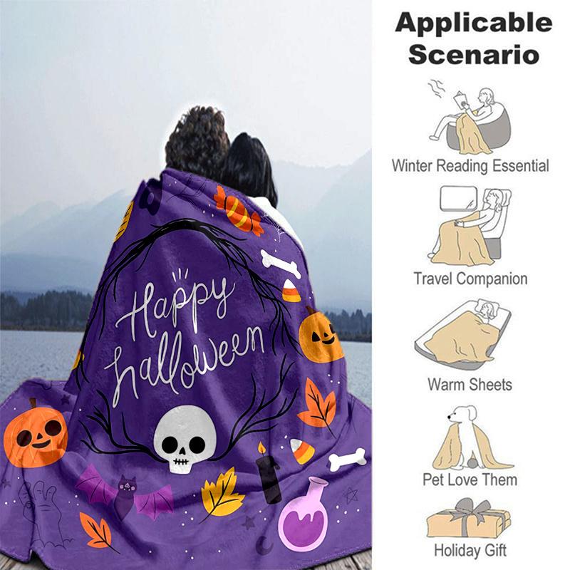 1pc Happy Halloween Cute Pumpkin Ghost Skull Blanket  Soft Throw for Home Decor, Gift Idea, Living Room, Travel, Camping, Car Blankets