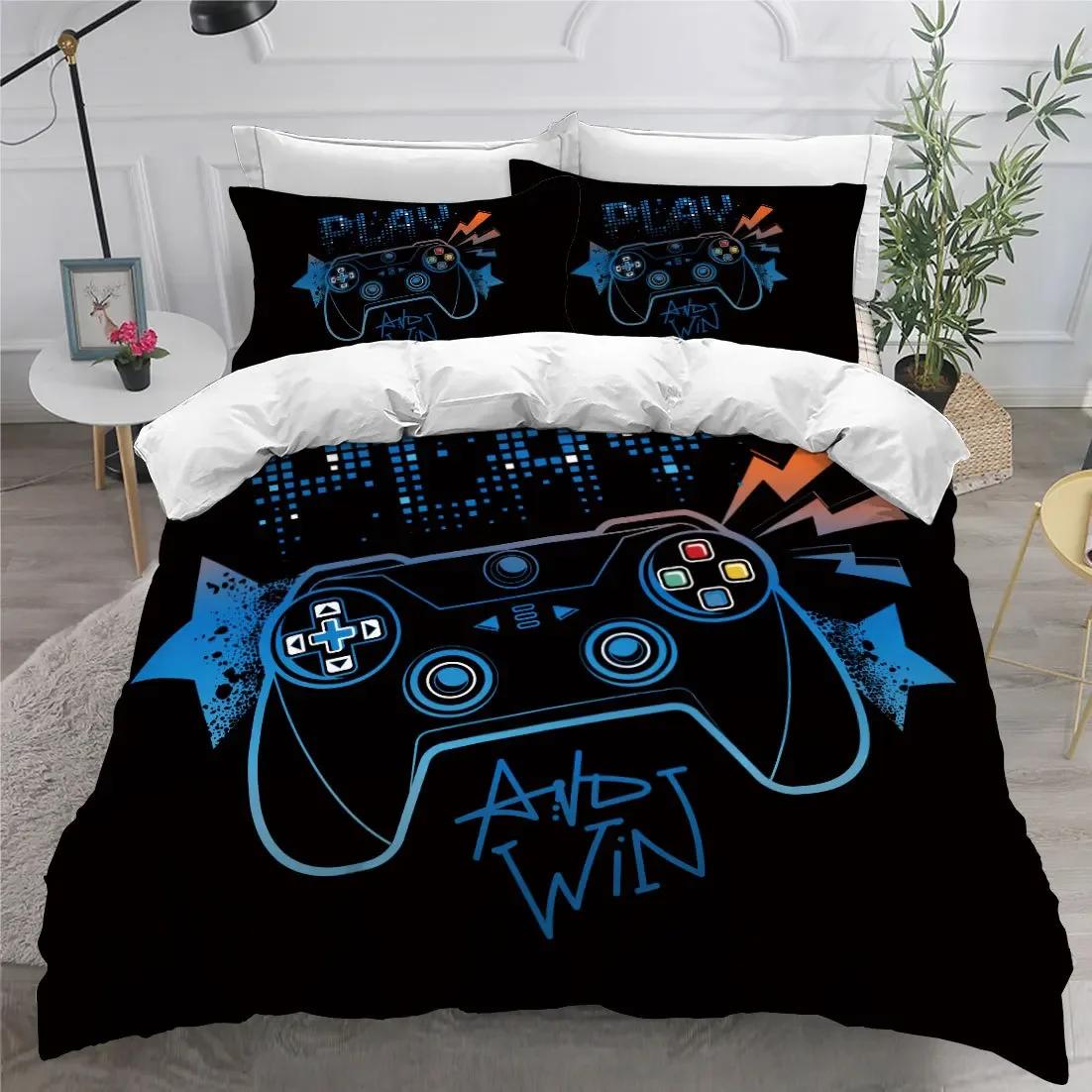 

Comforter Play Game Double Bed Comforter Bedding Set Print Video Game Handle Super Soft Comfortable Bedroom Orange Comforter (quilt)-EU Single(135*200cm)3pcs