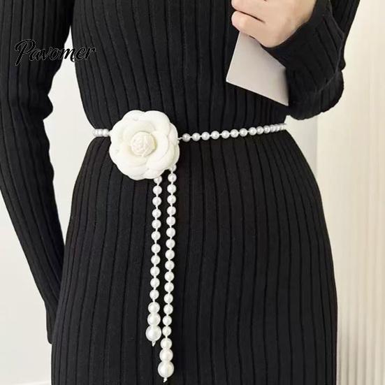 Elegant Flower Waistband Camellia & Faux Pearl Waist Belt for Women, Adjustable Belt, Accessory Chain, Wedding Dress Bridal Party Daily Wear Fashion