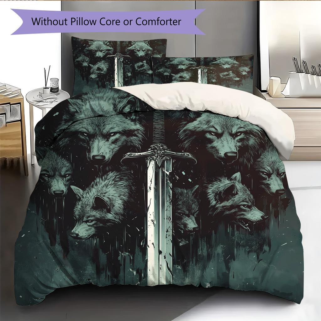 Sword Pattern Bedding Quilt Set Home Decoration Gift (1 * Duvet Cover + 2 * Pillowcase Without Core)