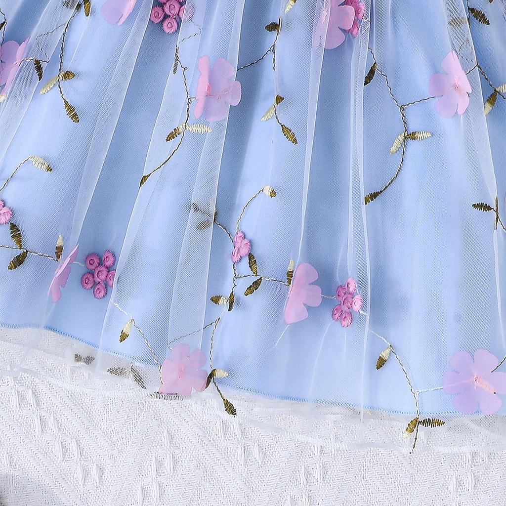 Mädchen Mode Kleid 2025 Sommer Kinder Süße Solide Kurzen Mantel + Floral Stickerei Mesh Slip Kleid Set