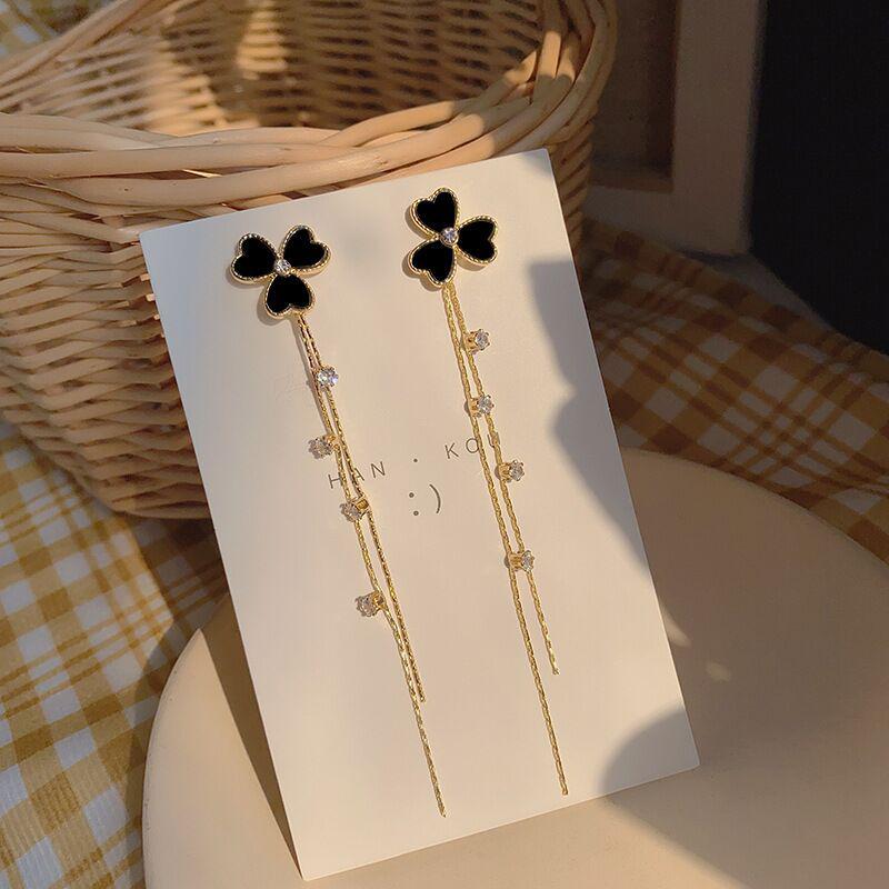 S925 Silver Three-Leaf Tassel Earrings - Elegant, Long, Versatile Design for Women