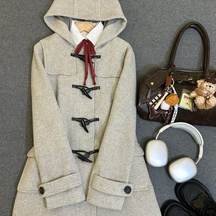 Women's Autumn Retro Japanese Wool Toggle Coat - Casual, Loose, Versatile College Style