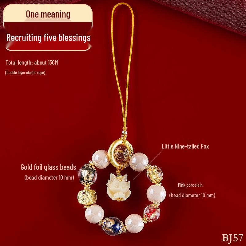 Nine-Tailed Fox Pink Porcelain Crystal Bracelet and Pendant Set