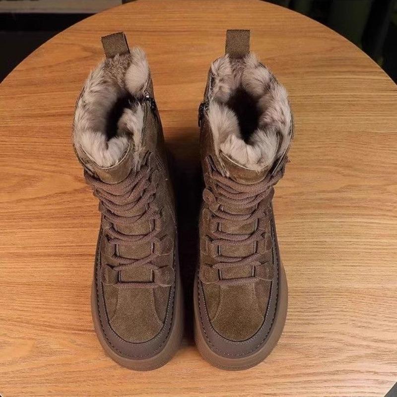 Quality Women's Suede Snow Boots Fashion Waterproof Warm Fur Mid-Calf Boots 2026 Winter Women Platform Casual Cottom Shoes Botas