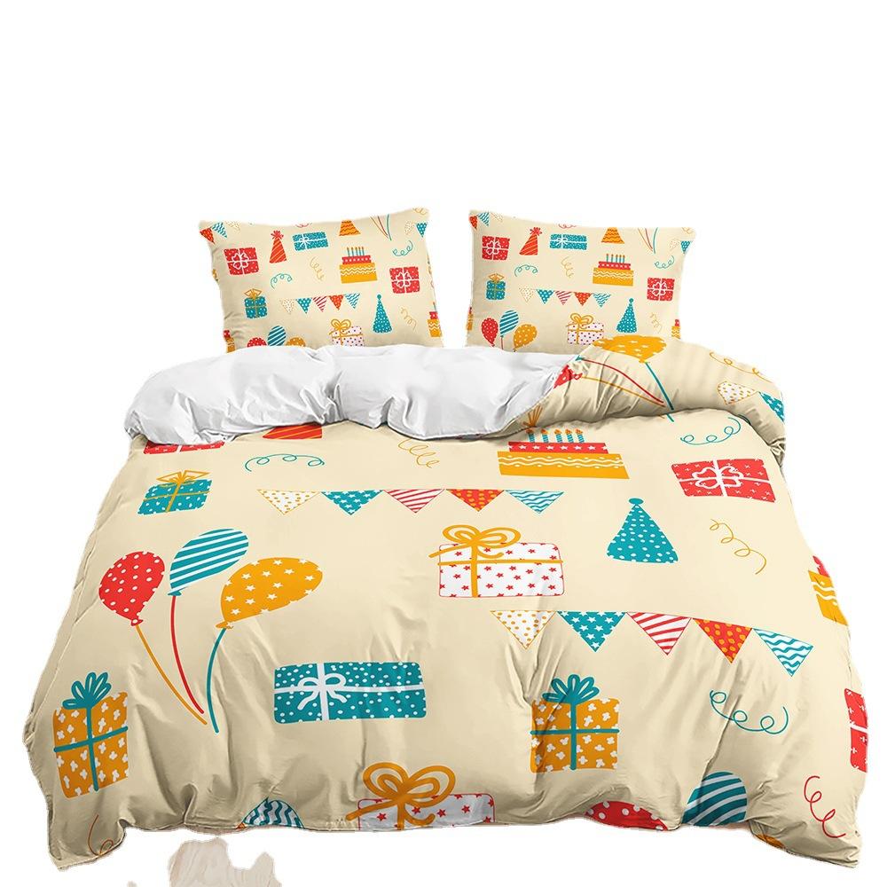 Three-Piece Birthday Decoration Quilt Cover Pillowcase Digital Printing Kit Bedding