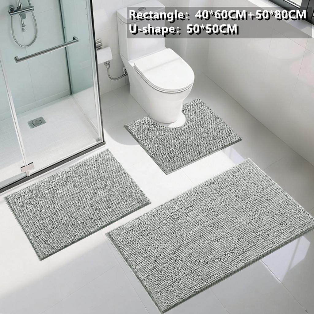 1/2Piece Loop Bath Mats for Bathroom Non Slip Chenille Bath Mat Set Rugs with Water Absorbent Pedestal Bathmat Shower Toilet Mat