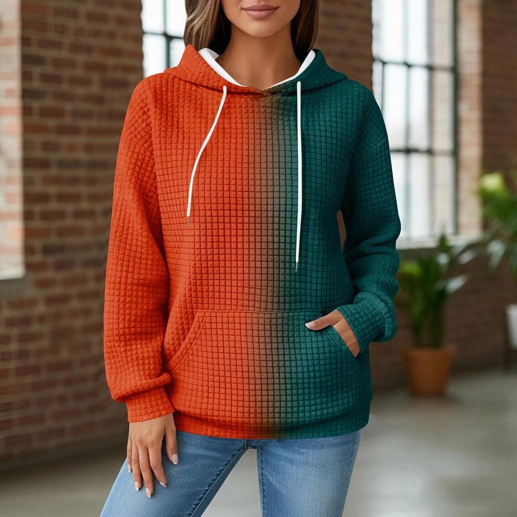 Women's Knit Hoodie - Long Sleeve Pullover with Pocket, Casual Loose-Fit Sweatshirt for Daily Wear/Outdoor