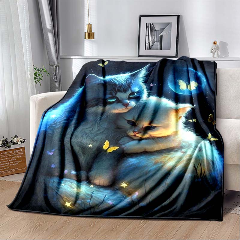 Anime Cartoon Cute Cat Printed Blanket Flannel Sofa Bed Cover Warm Office Travel Oversized Exquisite Bedding Gift Soft Blanket