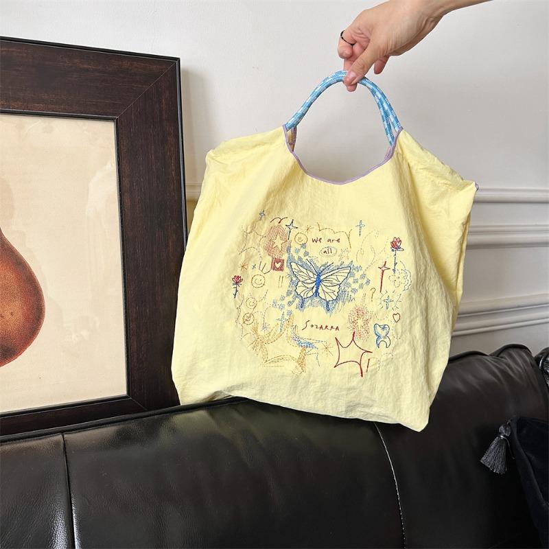 Small Fresh Embroidery Handheld Oxford Bag Girls Sweet Shopping Cloth Bag Student Class Handbag