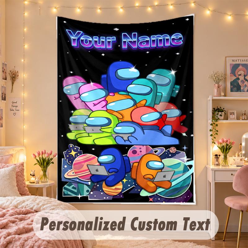 Custom Personalized Tapestry,Among Us Print Custom Name Text Wall Art Hanging for Bedroom