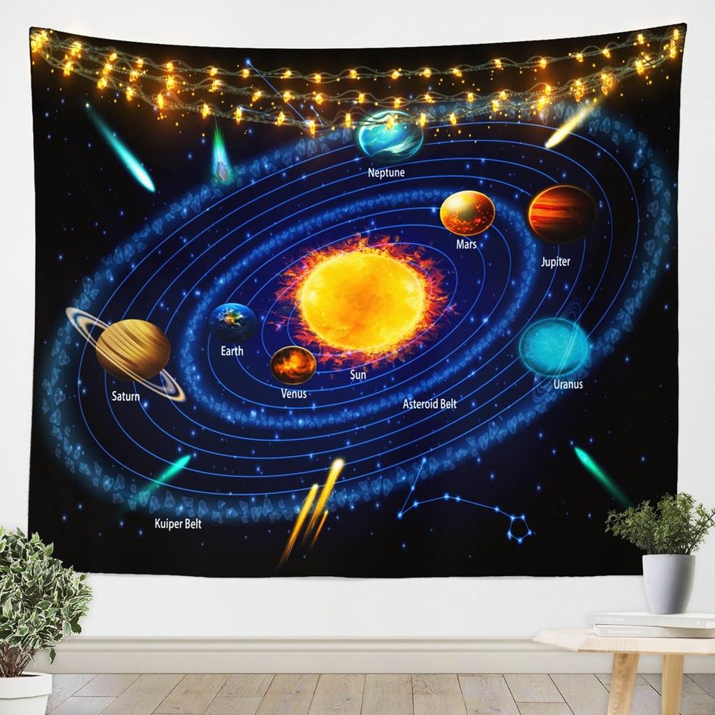 Galaxy Tapestry Outer Space Wall Tapestry for Boys Kids Universe Themed Tapestries Cute Cartoon Planet Rocket Print Wall Hanging