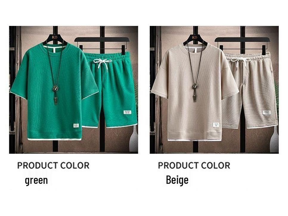 Heren Wafel Casual Sportkleding Set: T-shirt met korte mouwen & Trendy zomerse shorts