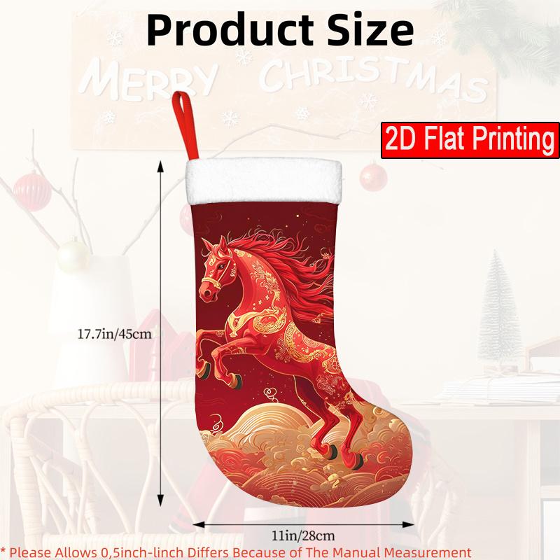 Christmas decoration fireplace hanging stockingOne Red Horse-Themed Christmas Stocking, Ideal for Holiday Part