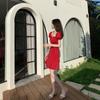 Summer Polka Dot Red Mini Dress Women Casual Puff Sleeve Short Dresses Korean Fahsion Square Collar Robes Female