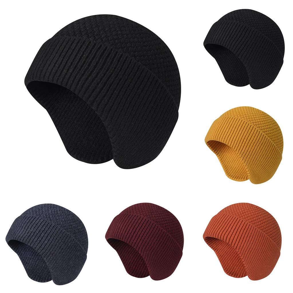 New Style Thickened Knitted Wool Beanie for Men Winter Warmth Pull-Over Hat Cold-Proof Windproof Head Cover Ear-Warming Hat for Men and Women