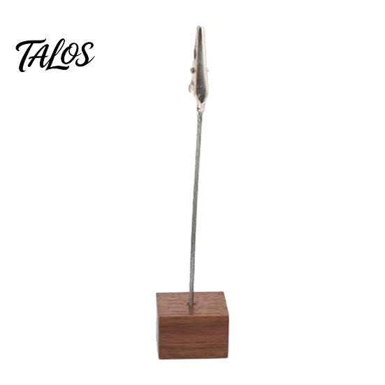 Wooden Bill Fork Cube Memo Clip Stand, Note Display Solid Wood Square Base Office Document Stand Card Holder, Vertical Receipt Holder for Wedding