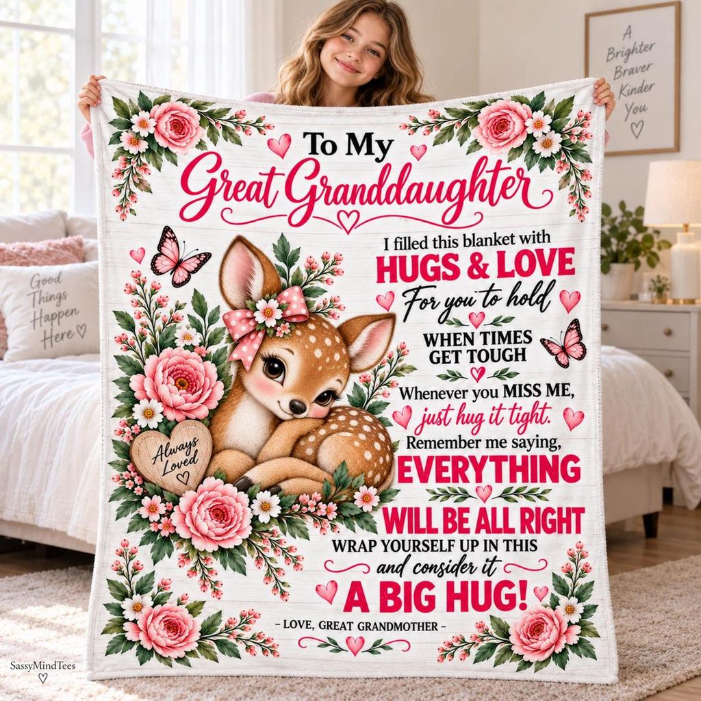 Personalized To My Great Granddaughter Blanket, Personalized Deer Fleece Blanket, Birthday Gift for Great Granddaughter, Hug Keepsake Gift