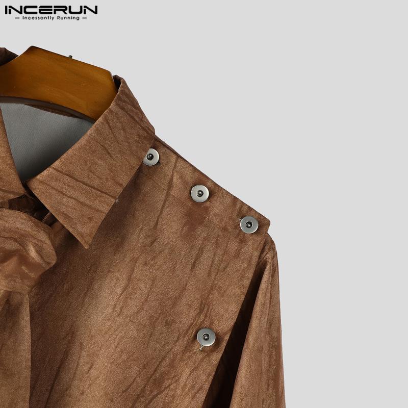 INCERUN Oversiezd Men Casual Lapel Neck Long Sleeve Side Buttons Tie-dyeing Shirts Tops