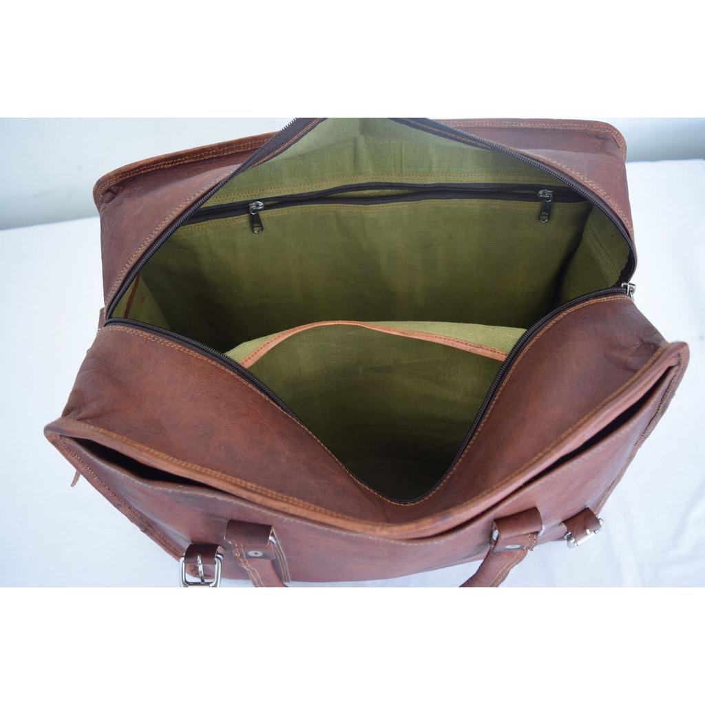Vintage Leer Reisbagage Koffer Overnachting Weekend Duffel Laptop Tas Nieuw