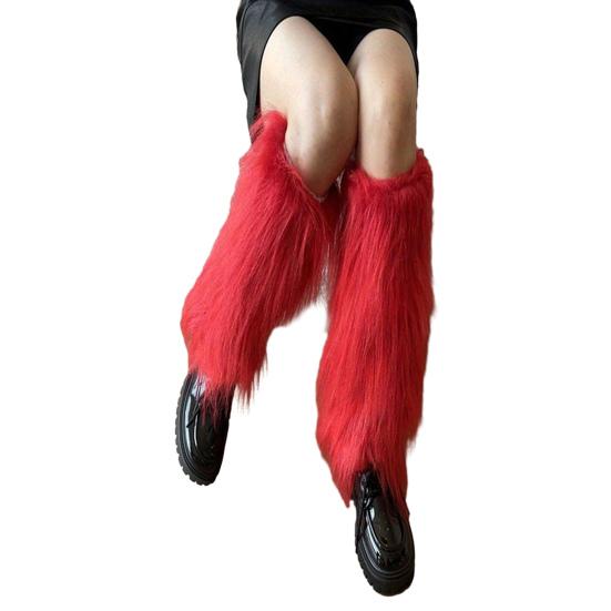 Faux Fur Leg Warmers Women Solid Color Fuzzy Long Boot Covers Fluffy Shaggy Leg Warmers for Christmas Costume Nightclub Street Wear