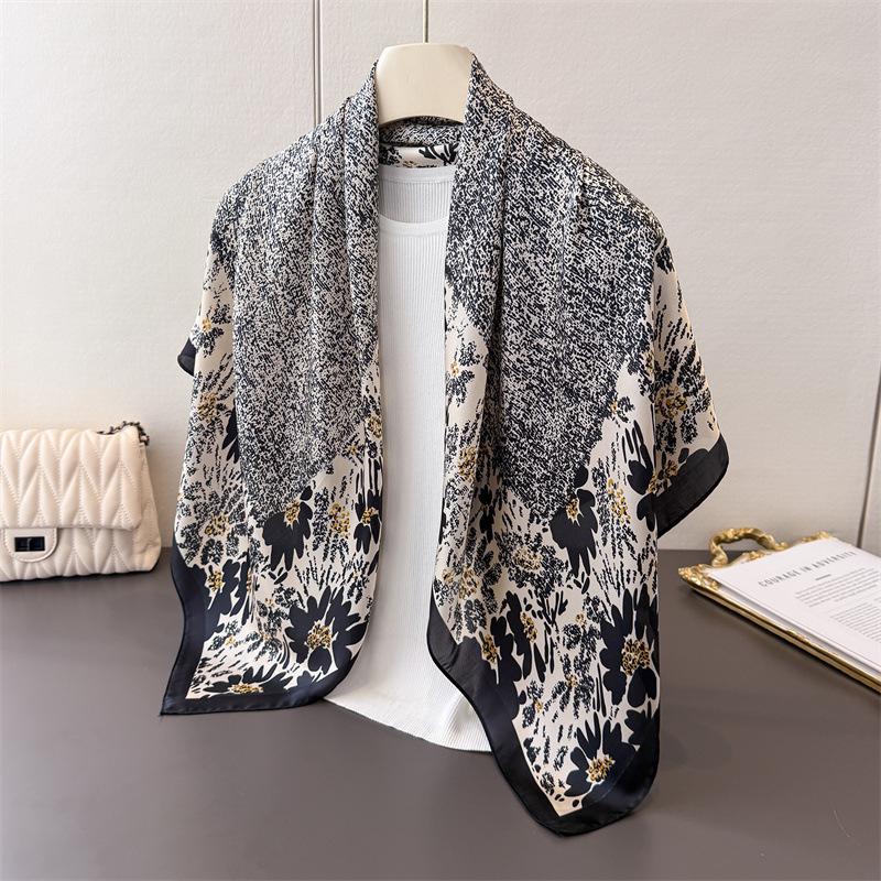 

Korean Version Of Imitation Silk High-End Printing Large Square Scarf Silk Scarf Shawl Headscarf Neck Protection Scarf Decorative Women S Scarf 90*90cm