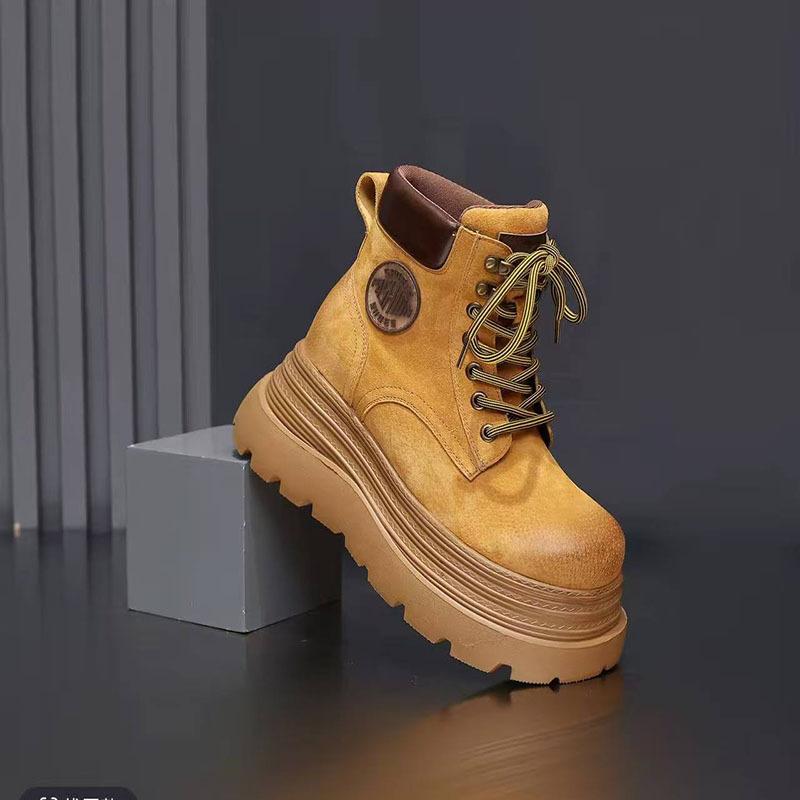 

Ханью кожаные мартинсы на толстой подошве женские новые осенне-зимние ретро британский стиль большие желтые ботинки короткие ботинки универсальные ботинки на шнуровке 35