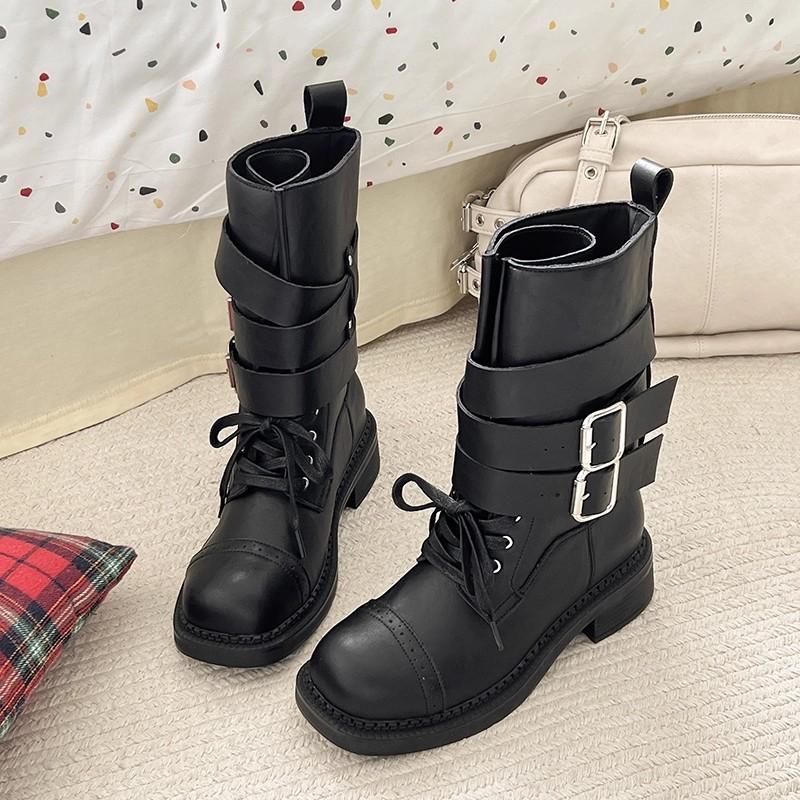 

British style motorcycle boots year fashion casual thick heel platform short knight boots 39 чорний