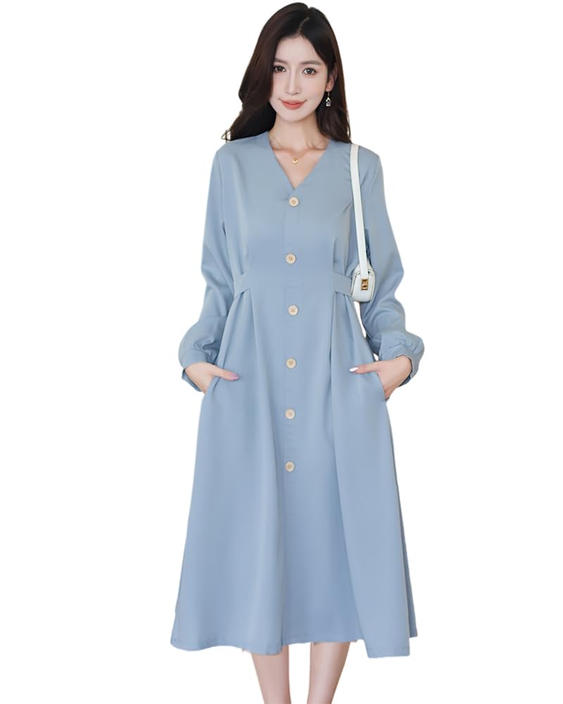 Collecala Slimming Dress with Front Simple Belt Ribbon Perfect for Fall and Winter Women's Buttons, Design, High-Waisted, Included,