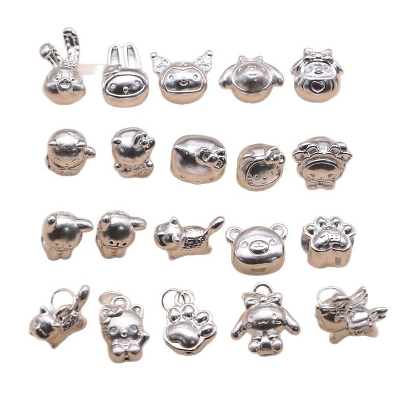 999 Sterling Silver DIY Sanrio Character Spacer Beads: KT Cat, Kuromi, My Melody, Strawberry Bear, StellaLou