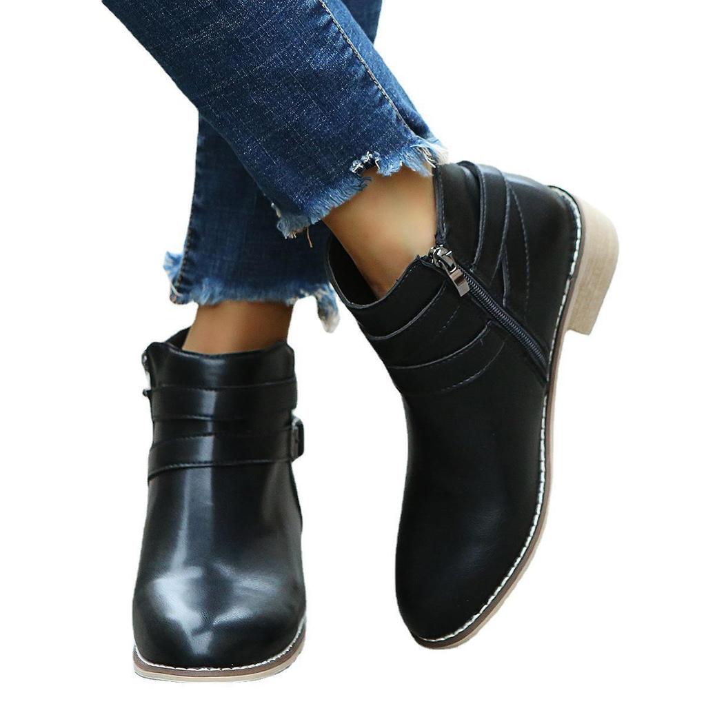 Damskie krótkie botki Juti 2021 z podwójną klamrą - duże rozmiary, styl europejski i amerykański na wiosnę i jesień.