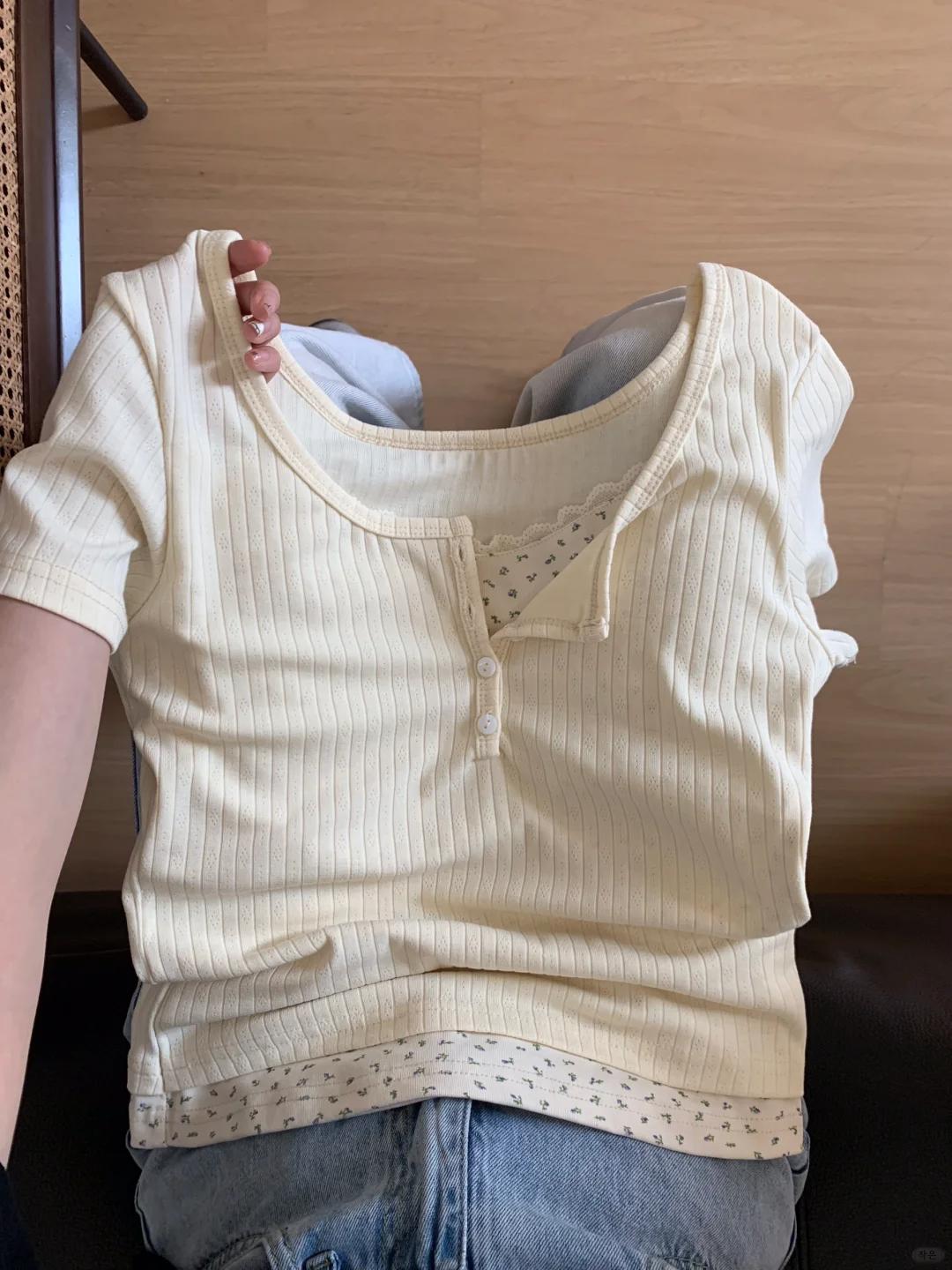 

Корейская серия, искусственная двойная футболка с цветочным кружевом и коротким рукавом, женская летняя футболка 2024, новый сексуальный облегающий топ с узкой талией S абрикосовый